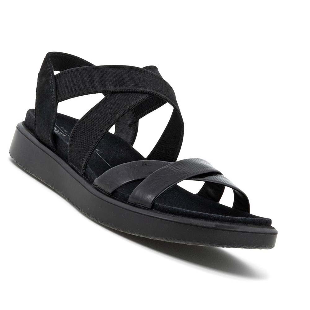 Women's Ecco Flowt Flat Strappys Sandals Black | USA 181FDN